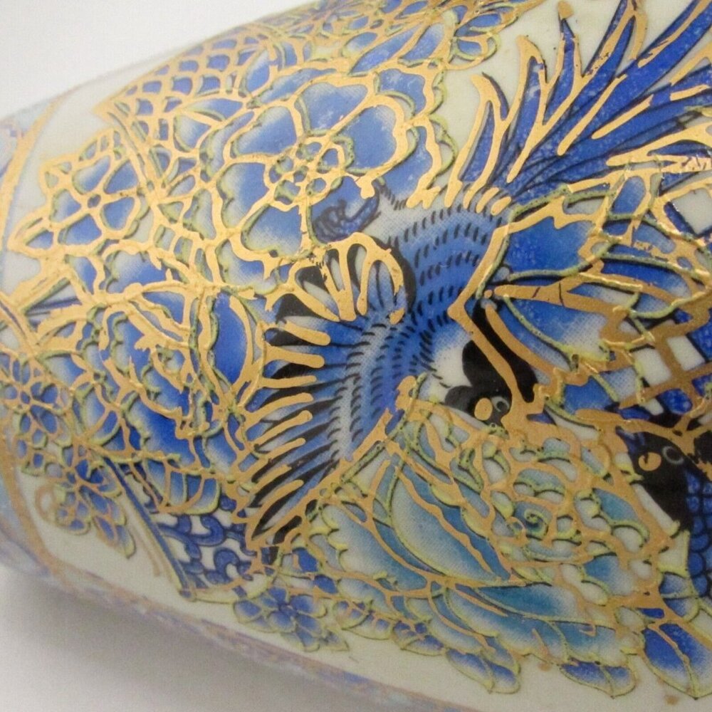 ANTIQUE ORIENTAL GILDED AND HANDPAINTED CERAMIC VASE Birds of paradise - Picture 9 of 12